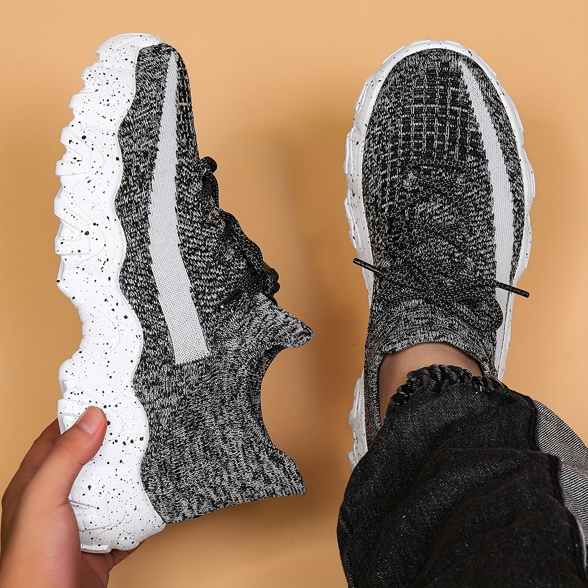 Men's Casual Sneakers – Geometric Knit Comfort & Style