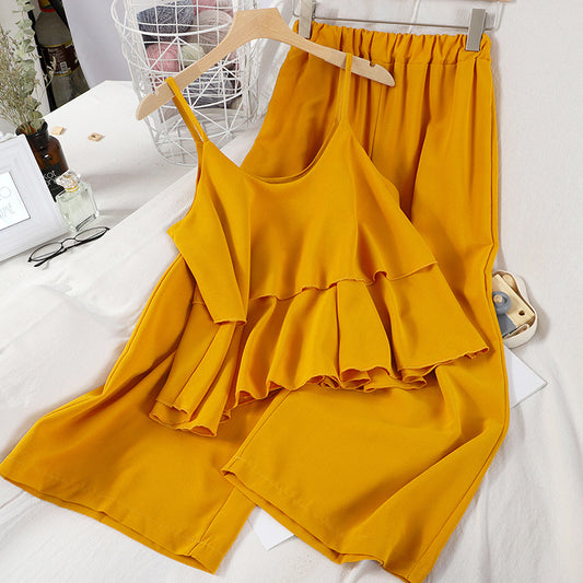 Women's Two-Piece Set – Nine-Point Wide-Leg Pants + Top