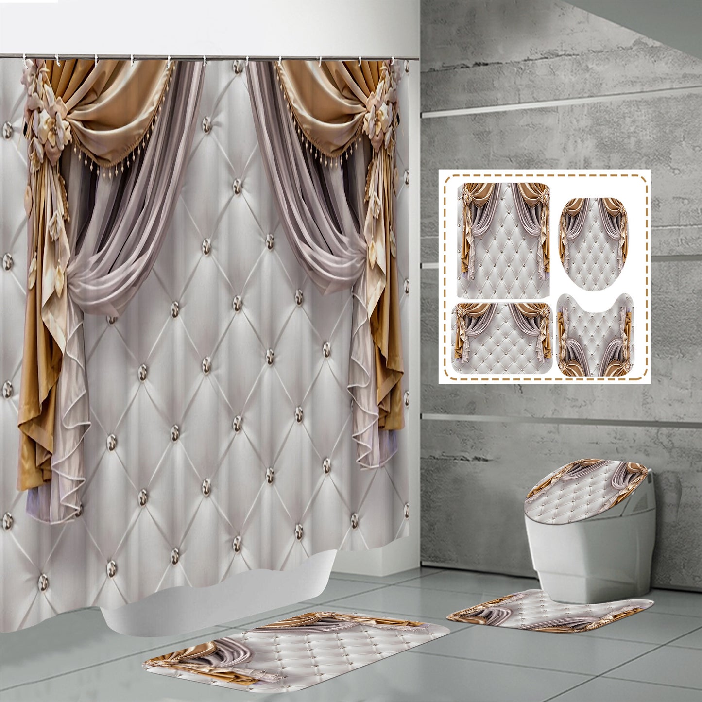 HD Digital Printing Waterproof Polyester Mildew-proof Shower Curtain Suit