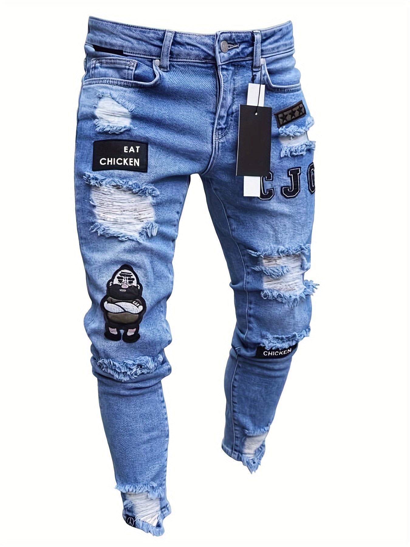 Stretch Skinny Ripped Jeans – Men’s Casual Slim Fit Pants