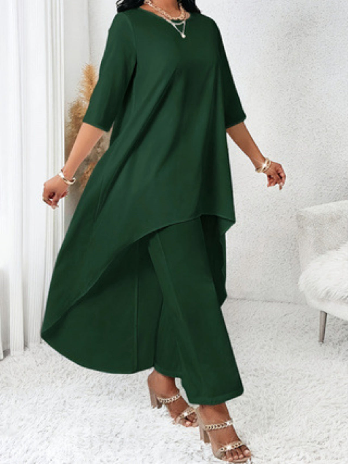 Plus Size Women’s Loose Mid-Sleeve Casual & Elegant Versatile Slim-Fit Top  Product description