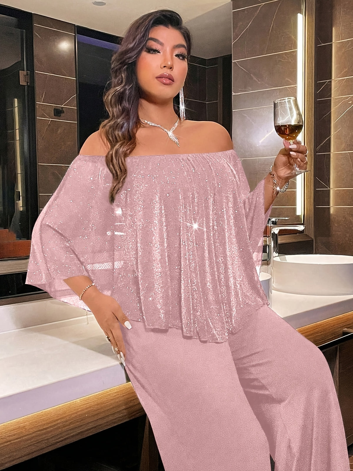 Plus-Size Women’s Black Sequin Off-Shoulder Evening Gown