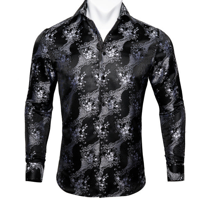 Barry Wang Teal Paisley Floral Silk Shirt – BCY-05