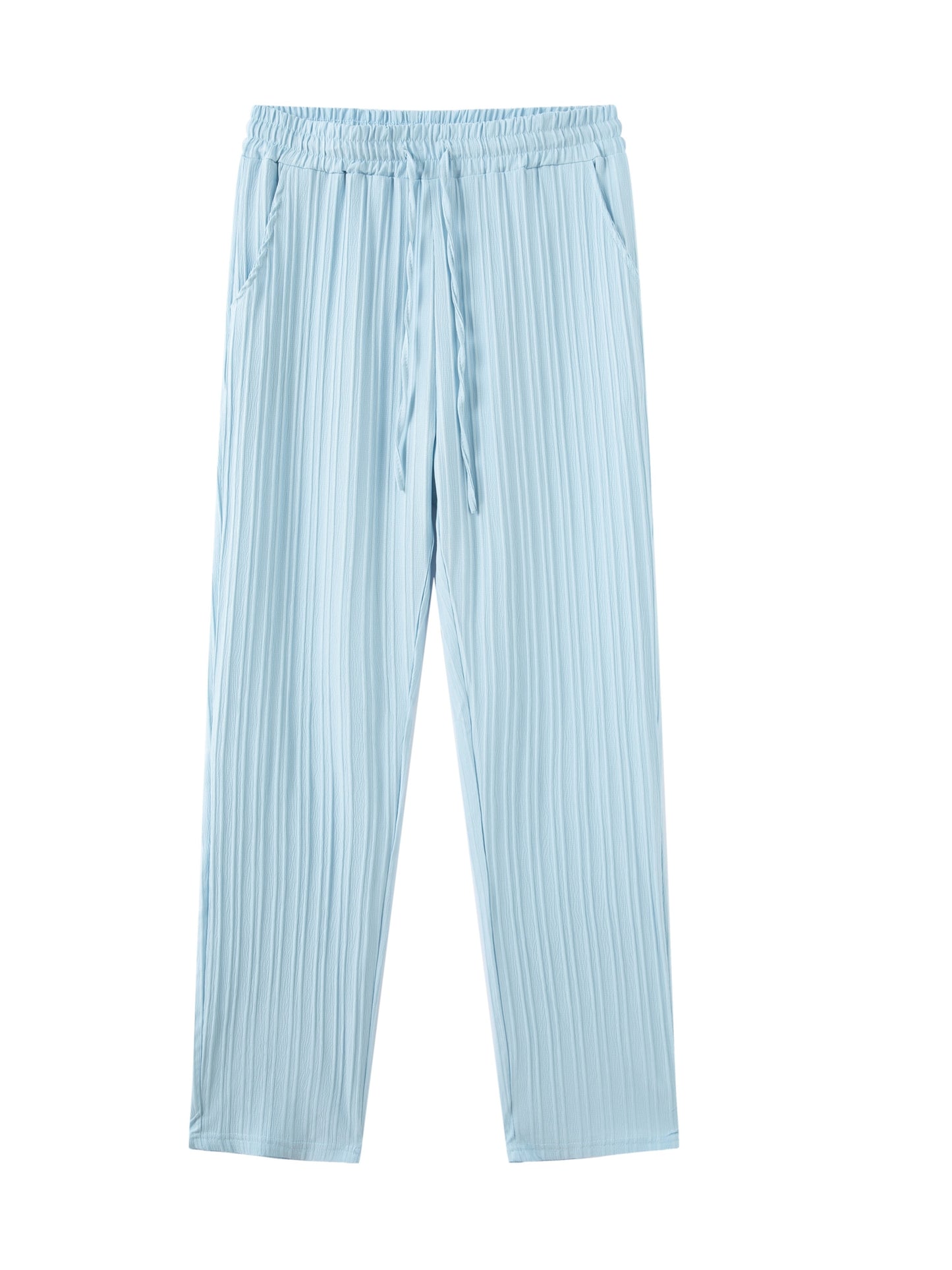Men's Casual Striped Stand Collar Sleeveless Shirt & Striped Long Pants 2-Piece Set