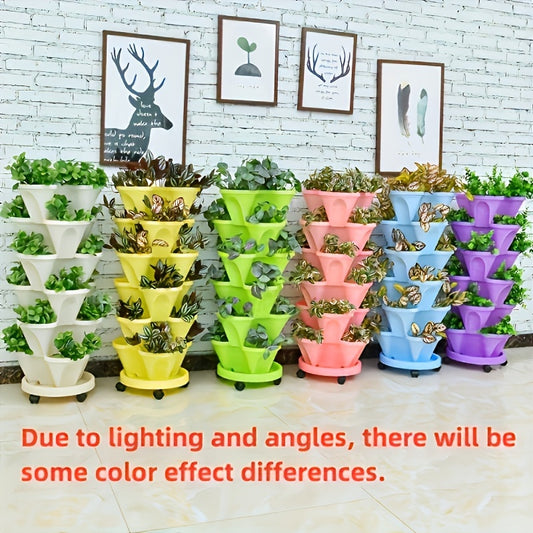 Hot Deal 5-Layer Stackable Vertical Garden Planter – 1 Set (16 Pcs) with Wheels & Tools