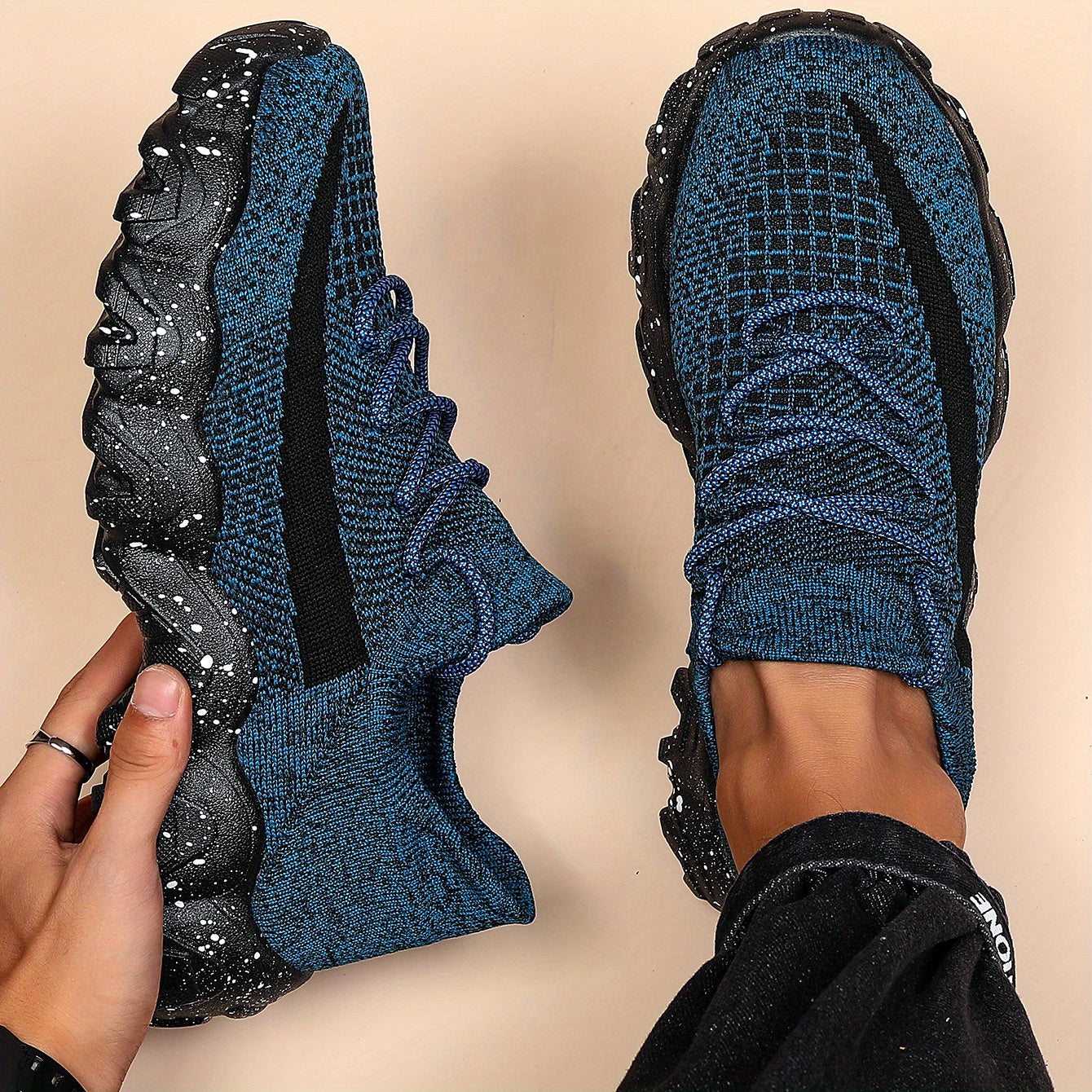 Men's Casual Sneakers – Geometric Knit Comfort & Style