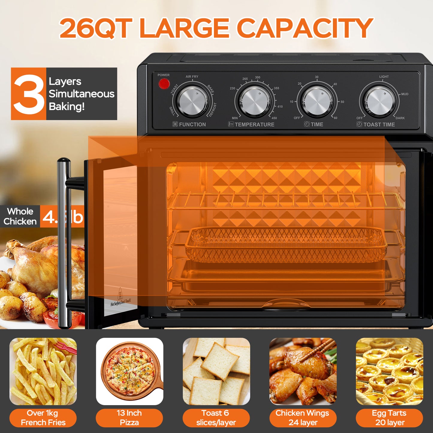 29QT French Door Air Fryer Toaster Oven (1700W Black