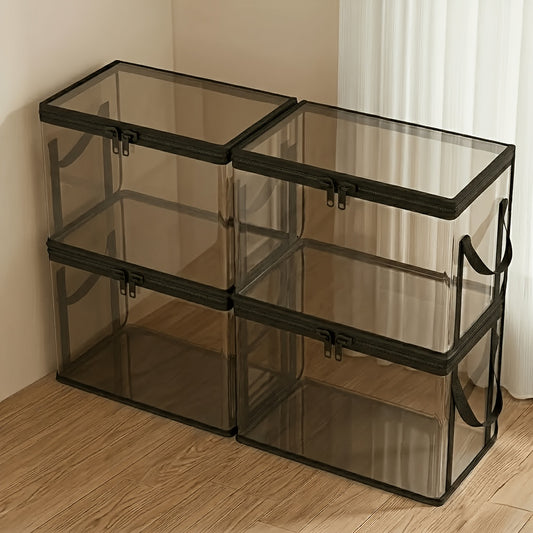 2/4/6PCS Large Transparent Thickened Plastic Storage Boxes with Hinged Lids & Hooks