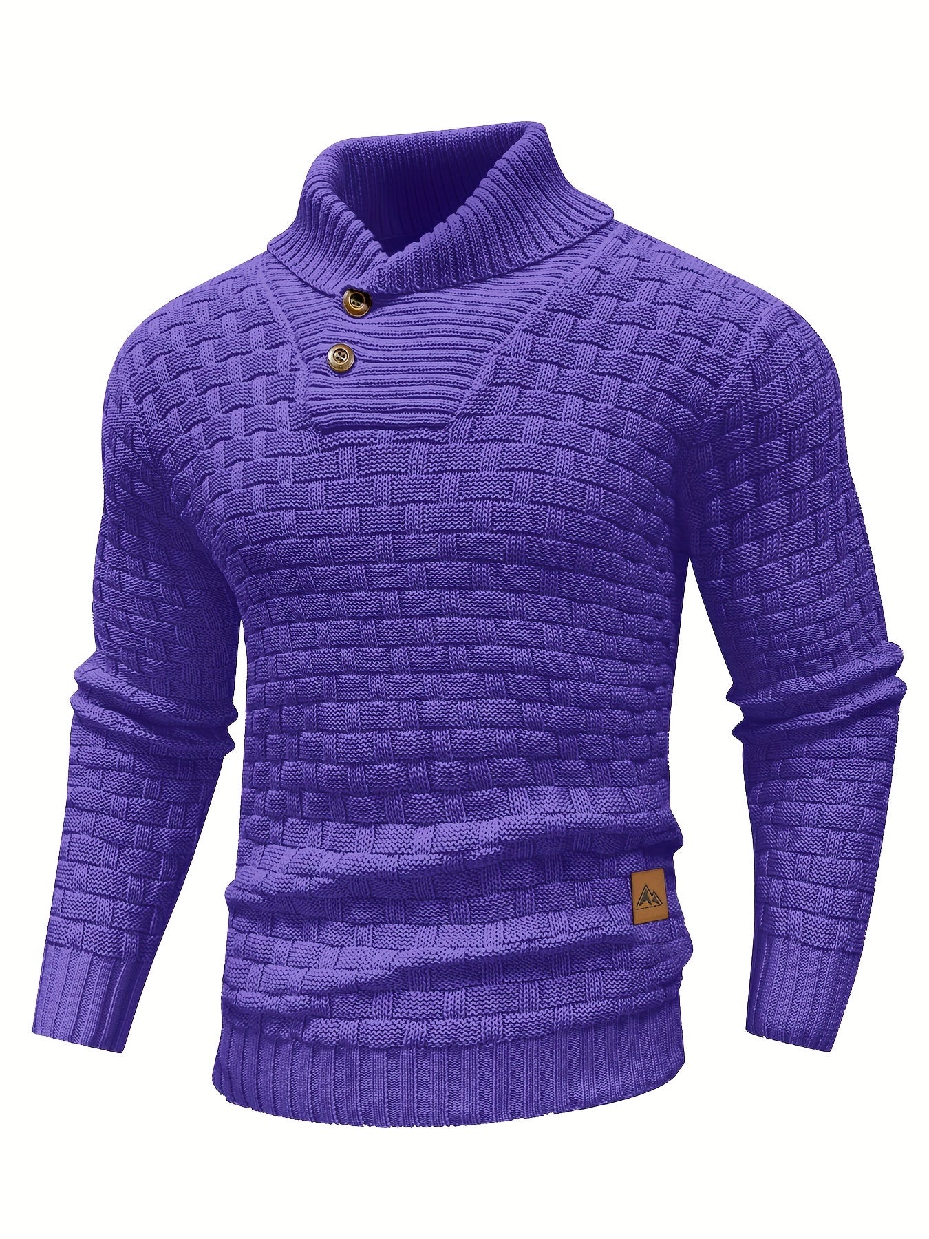 High Stretch Men’s Casual Sweater, Chic Mature Waffle Pattern Pullover
