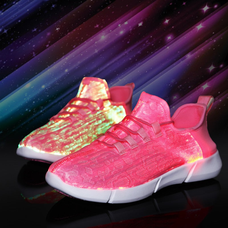 Summer LED Fiber Optic Shoes – USB Rechargeable Glowing Sneakers for Men, Women, Boys & Girls