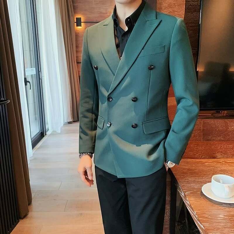 Men's Simple Solid Color Casual Double--breasted Jacket