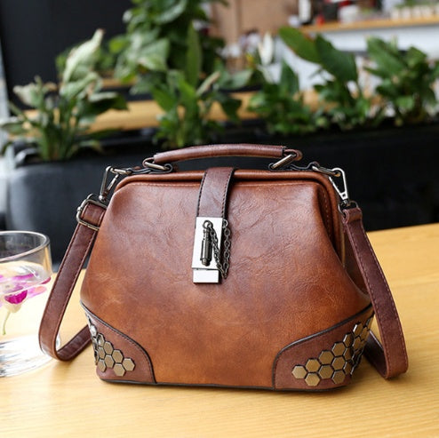Vintage Leather Doctor-Style Handbag for Women