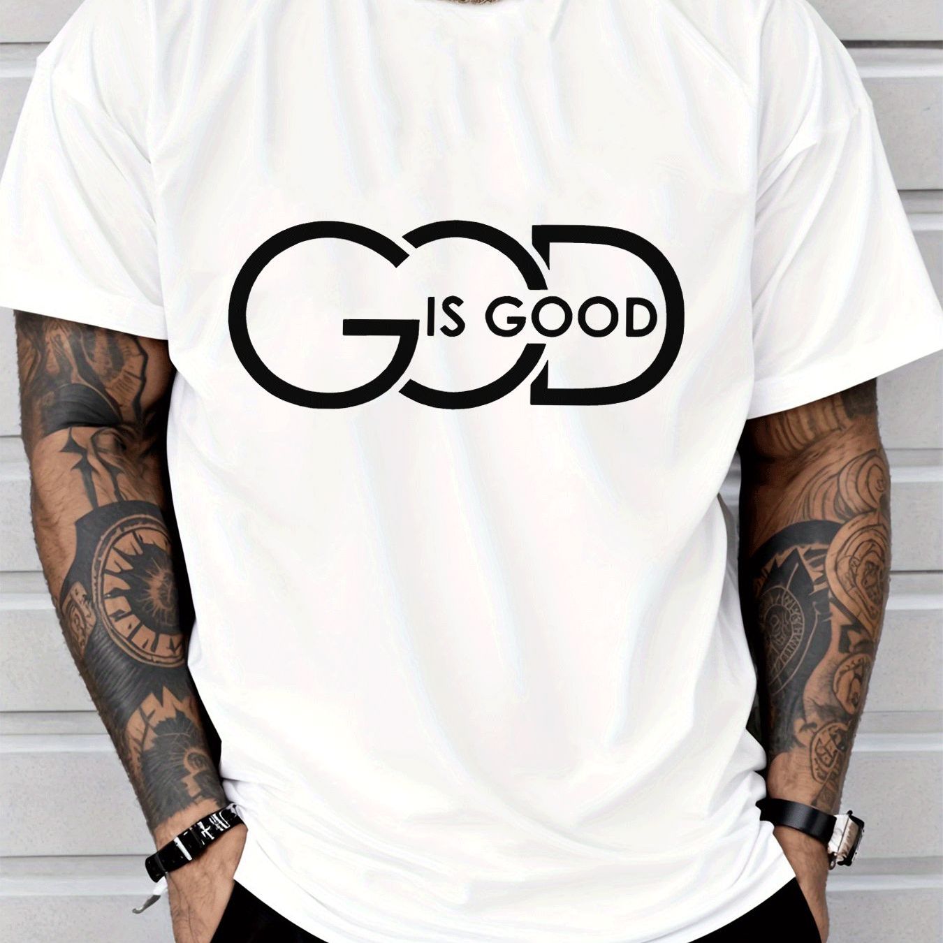 Men's Casual Graphic Tee – "God Is Good" Crew Neck Streetwear
