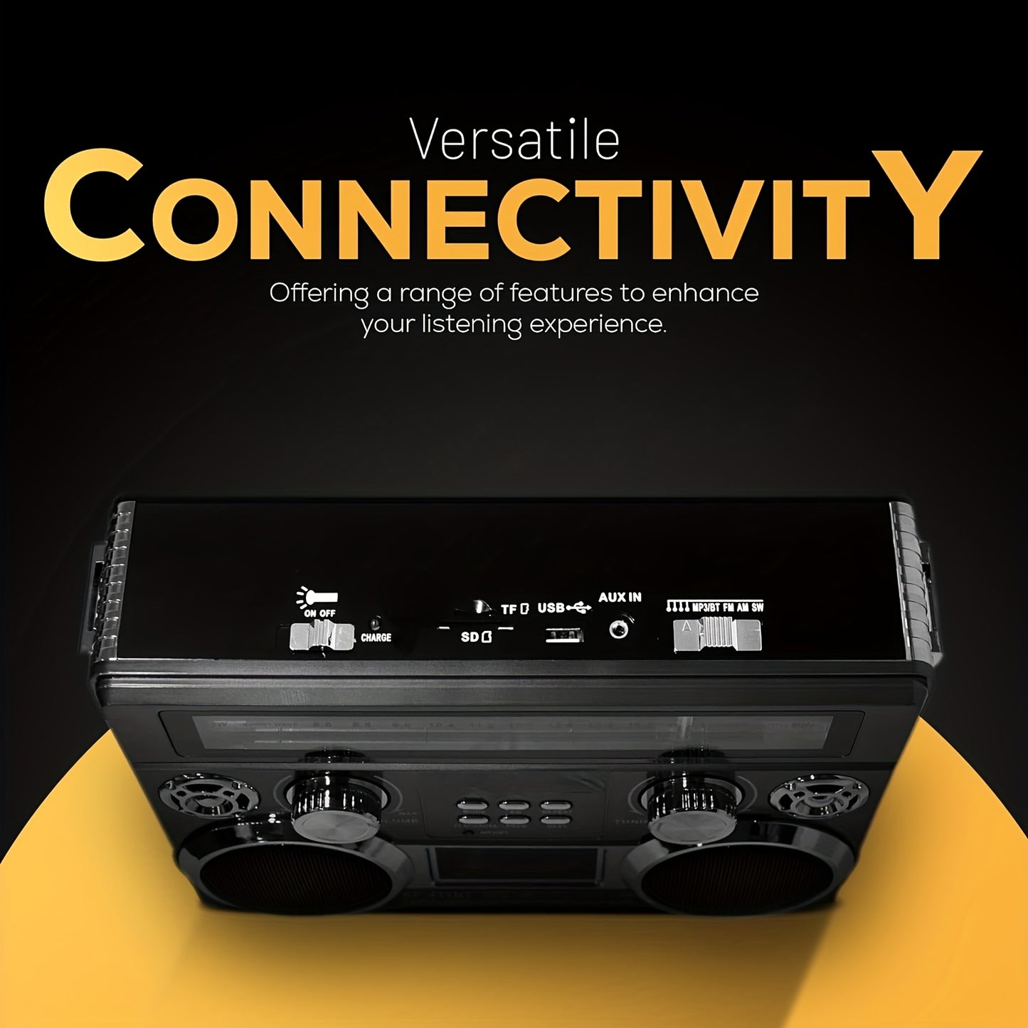 Portable 3-Band Radio with Wireless, Solar Panel & LED Flashlight