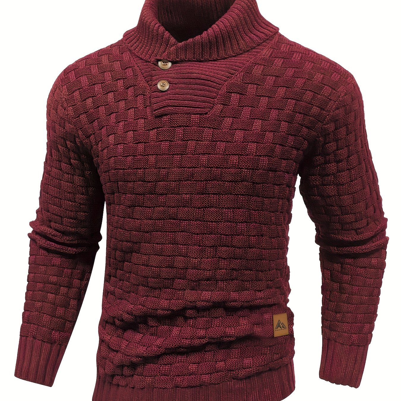 High Stretch Men’s Casual Sweater, Chic Mature Waffle Pattern Pullover