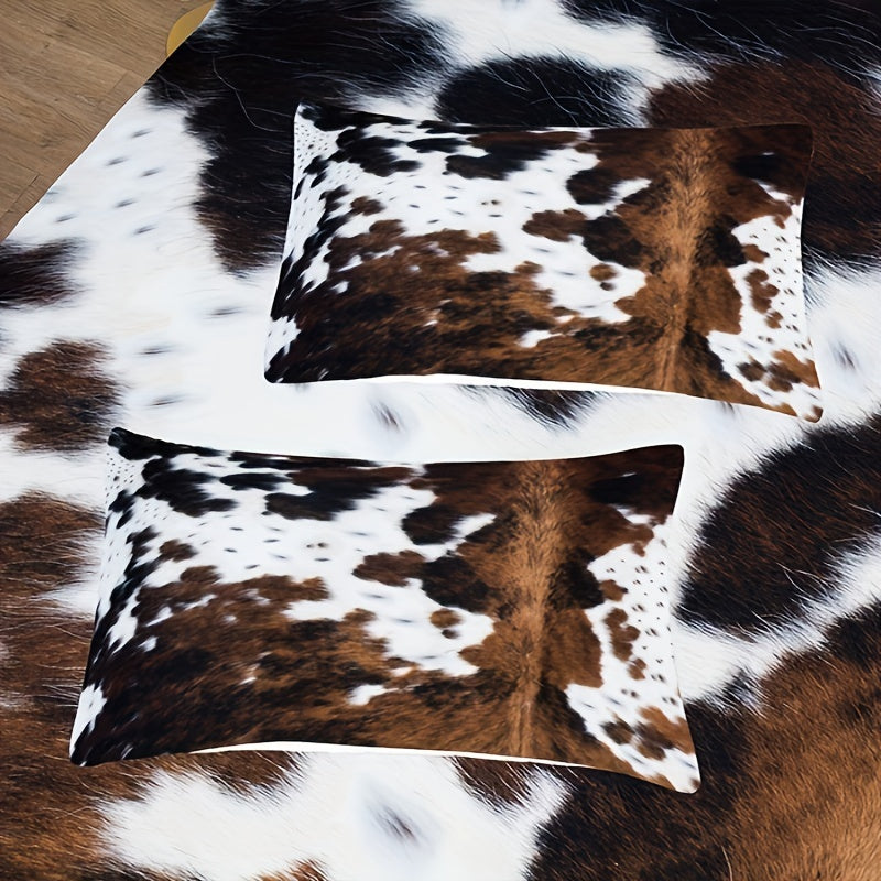 Brown and Black Cow Pattern Yak Leather Bedding Set
