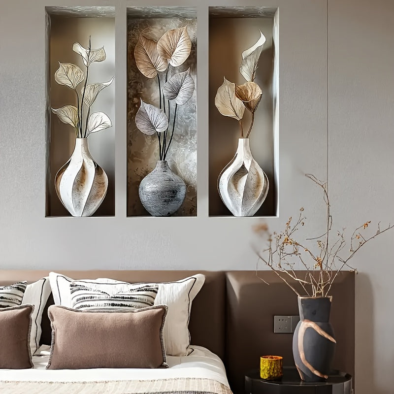 3pcs Elegant Leaf and Vase Wall Decor Set