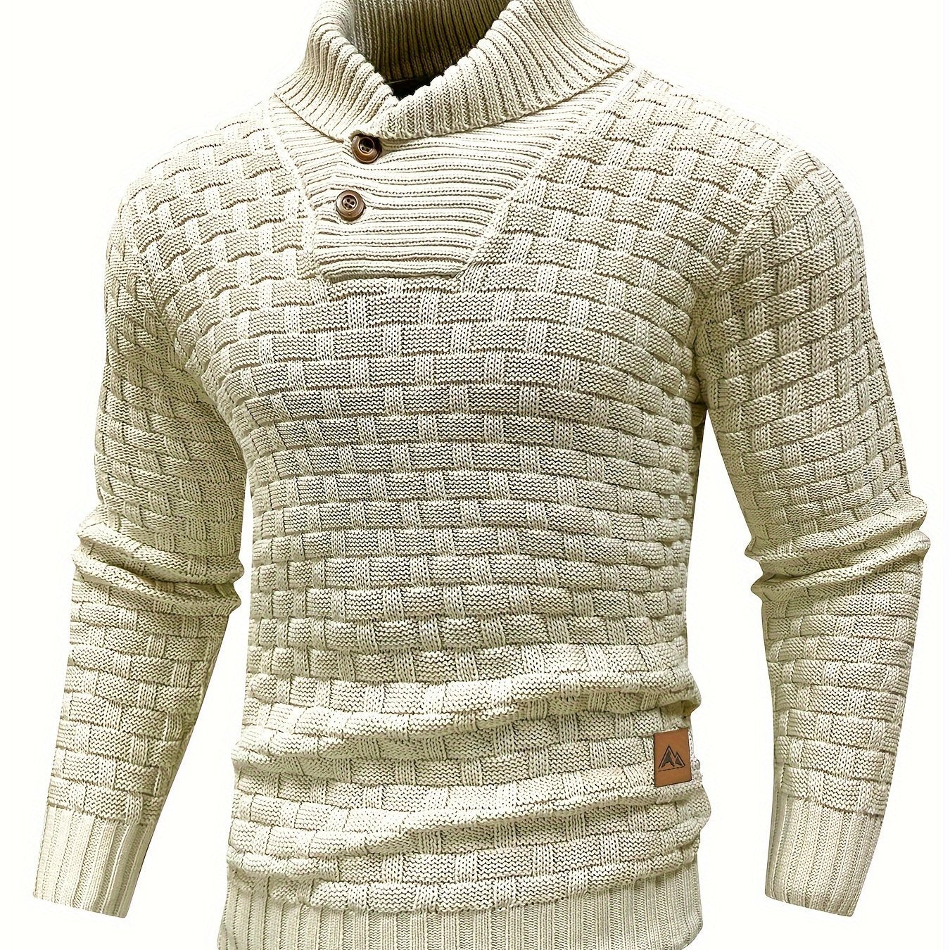 High Stretch Men’s Casual Sweater, Chic Mature Waffle Pattern Pullover