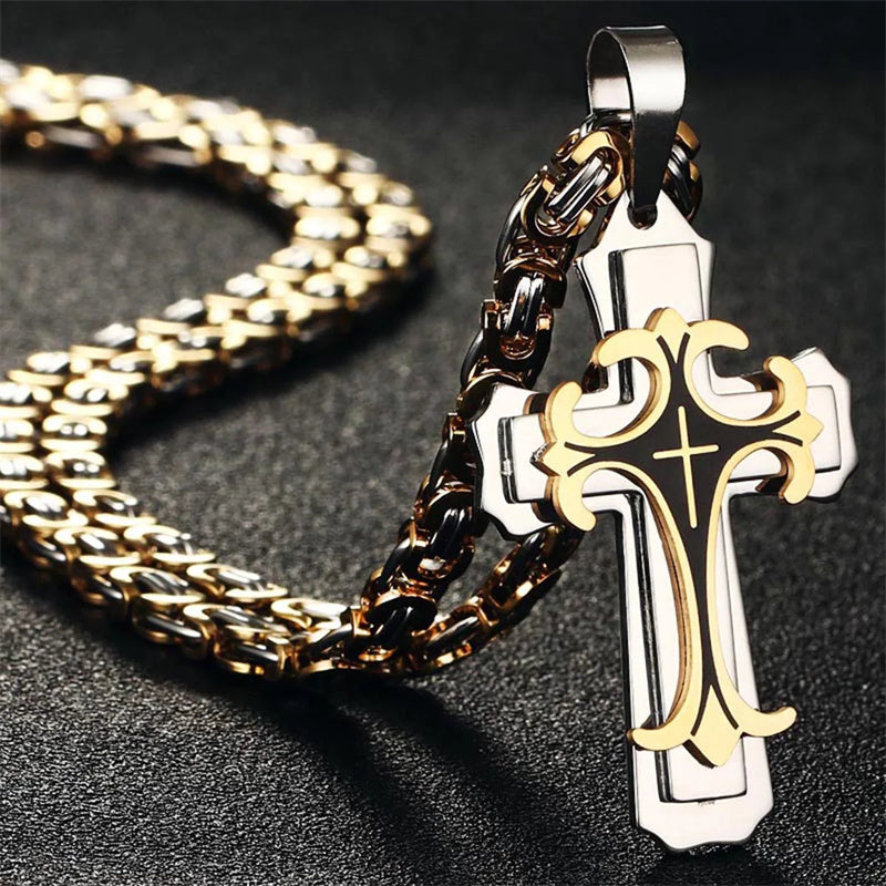 Christian Trinity Latin Cross Necklace for Men