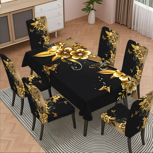 Black Golden Butterfly Tablecloth & Chair Cover Set – 5pcs / 7pcs