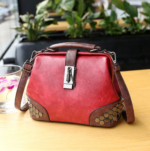 Vintage Leather Doctor-Style Handbag for Women