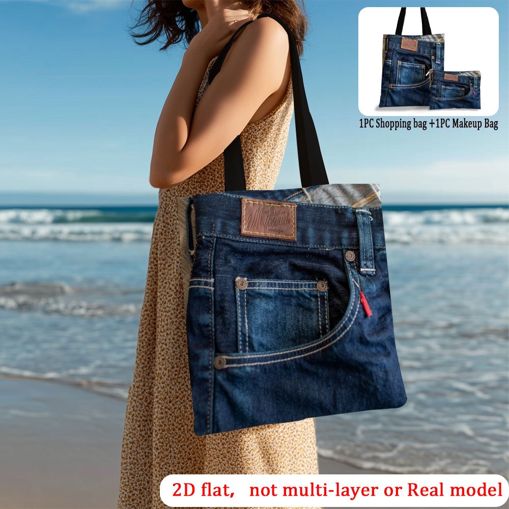 2D Flat Printing Blue Tote Bag Set – 2 Pieces