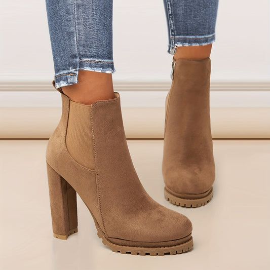 Stylish Pointed Toe Ankle Boots – Chunky Heel, Platform Comfort, Side Zipper Convenience