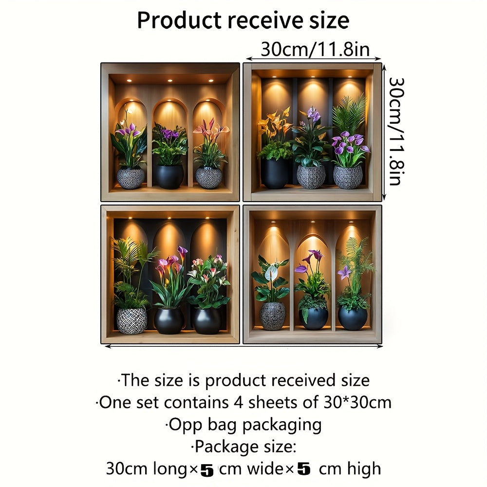 4-Piece Set of Potted Green Plant Wall Stickers