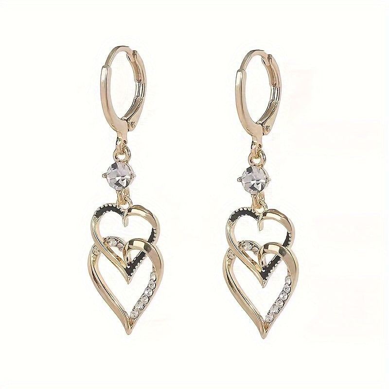 1 Pair Double-Layer Artificial Love Heart Earrings