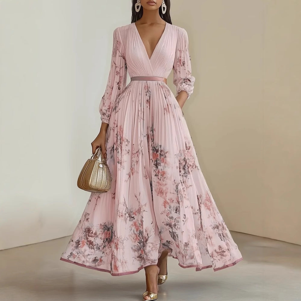 European And American Print Holiday Dress