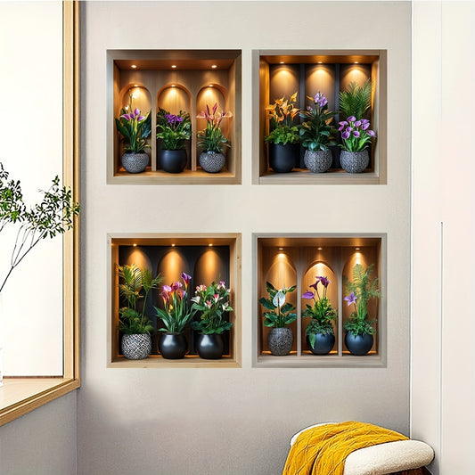 4-Piece Set of Potted Green Plant Wall Stickers
