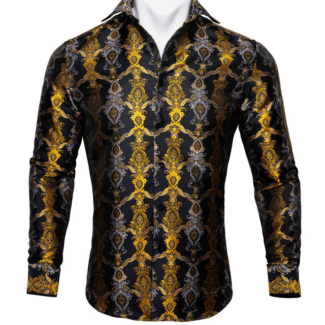 Barry Wang Teal Paisley Floral Silk Shirt – BCY-05