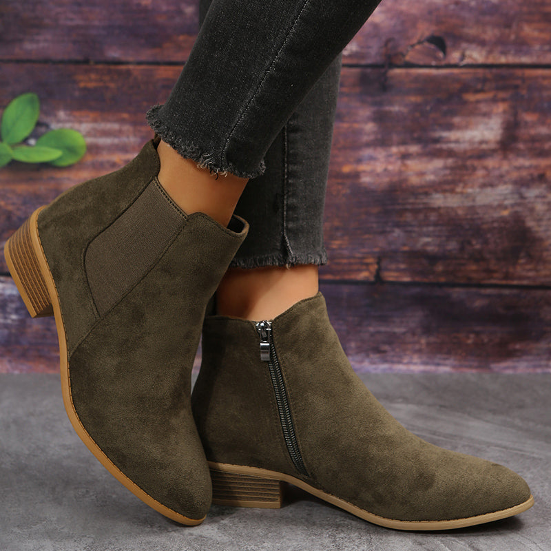 Step into Style and Comfort – Pointed Toe Ankle Boots with Chunky Heels