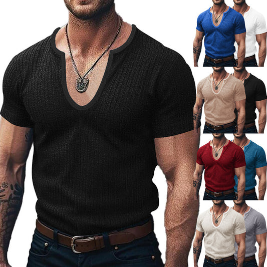 Men’s Slim Fit V-Neck T-Shirt – Solid Color Casual Basic Tee