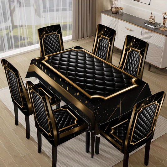 Luxurious Black and Golden Diamond Pattern Tablecloth Set