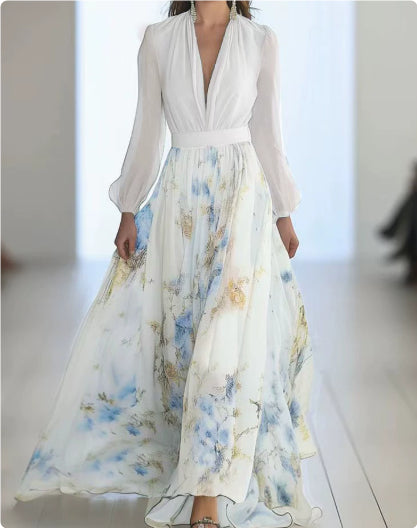 European And American Print Holiday Dress