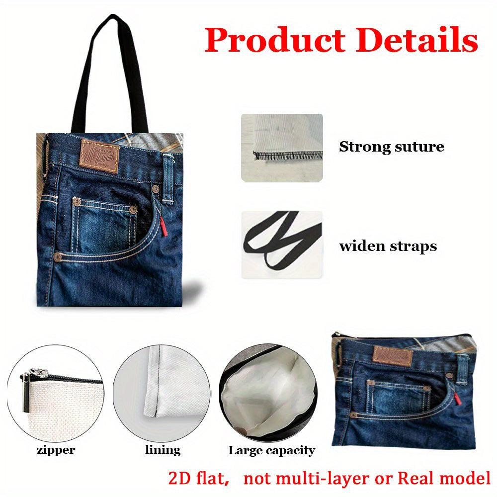 2D Flat Printing Blue Tote Bag Set – 2 Pieces