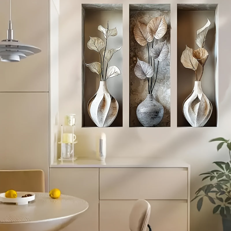 3pcs Elegant Leaf and Vase Wall Decor Set