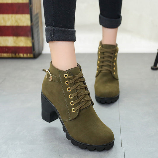 Chunky Block Heel Buckle Ankle Boots for Women
