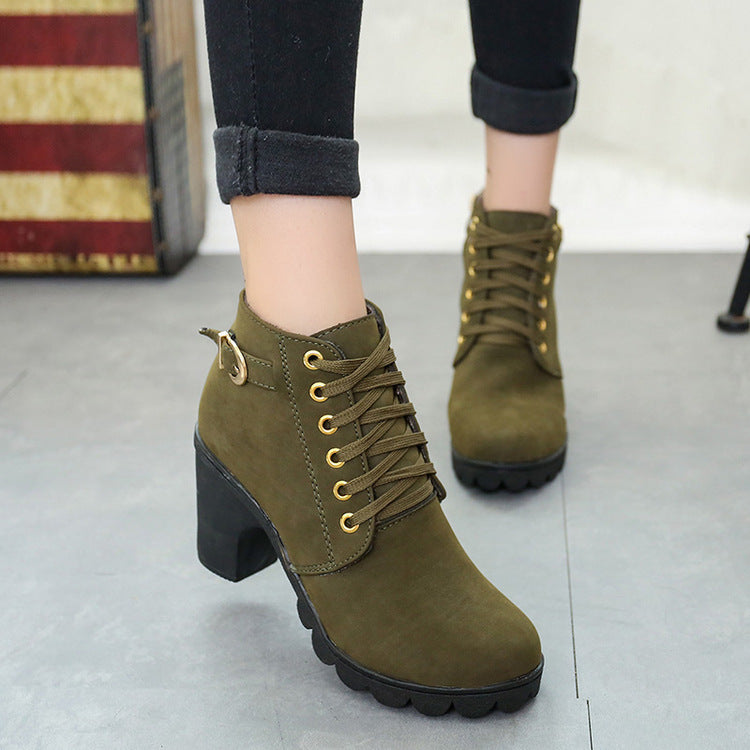 Chunky Block Heel Buckle Ankle Boots for Women