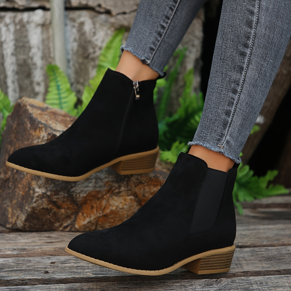 Step into Style and Comfort – Pointed Toe Ankle Boots with Chunky Heels