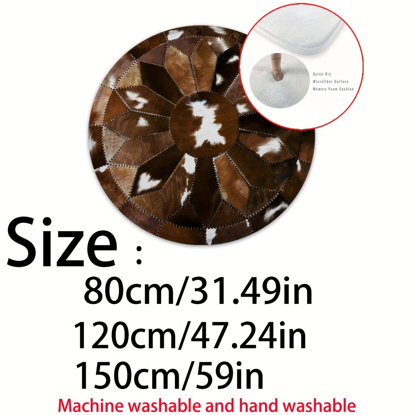 Round Paisley Print Faux Cowhide Area Rug – 1pc