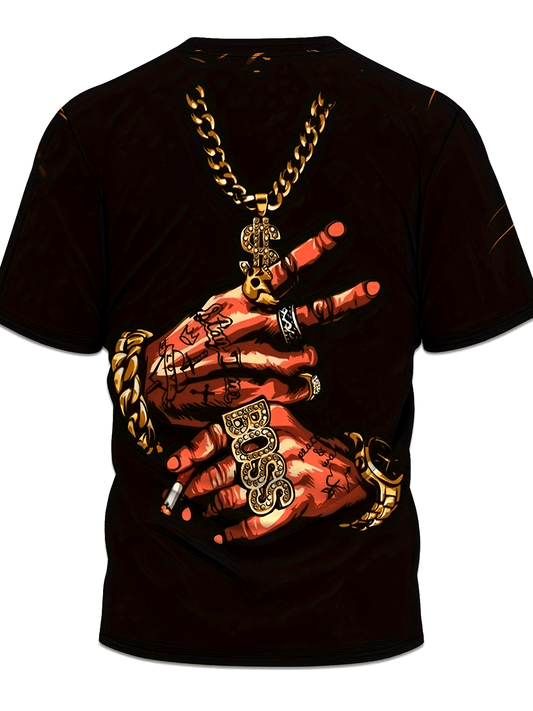 Casual Men's Short Sleeve Hands Print Crew Neck T-Shirt – Outdoor Clothing