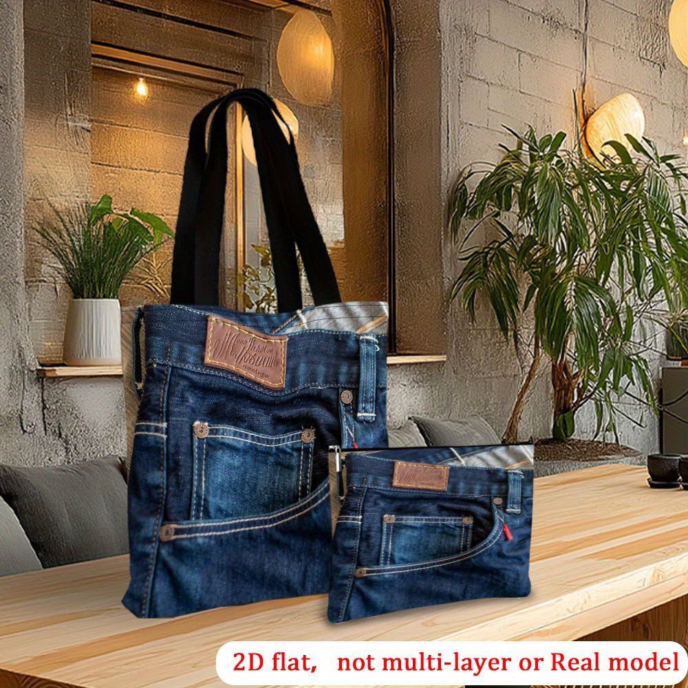 2D Flat Printing Blue Tote Bag Set – 2 Pieces