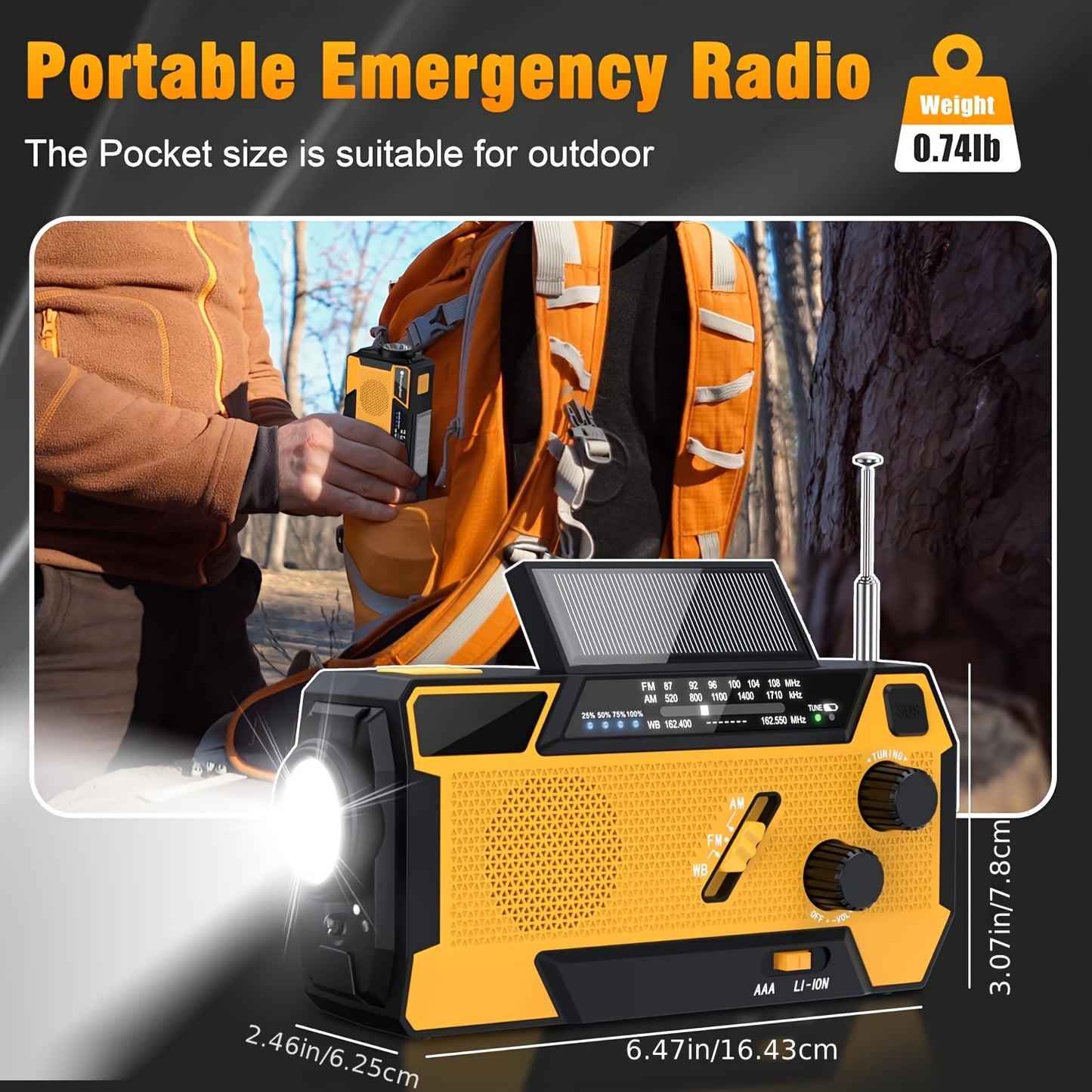 Portable Emergency Radio – AM/FM/NOAA Weather Radio with 7400mWh Lithium Battery