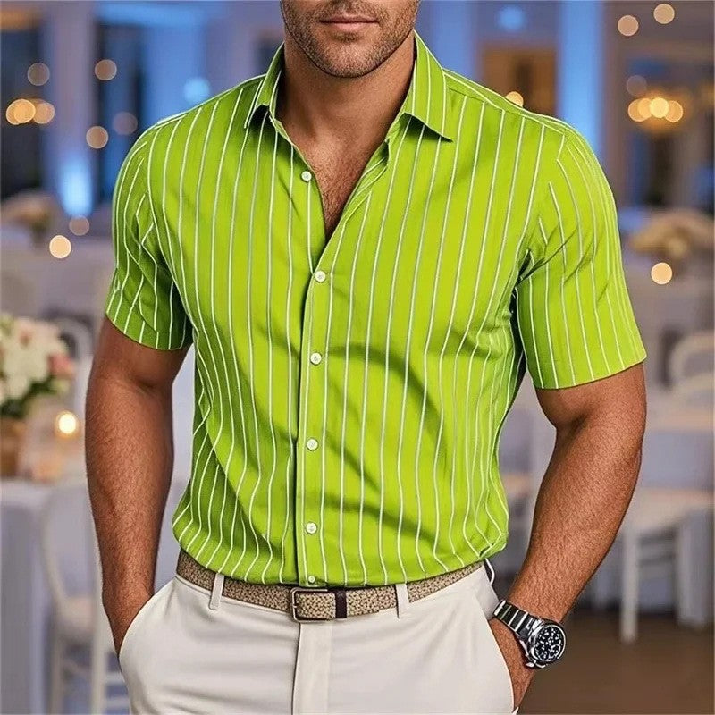 Men's Short-Sleeve Striped Printed Shirt