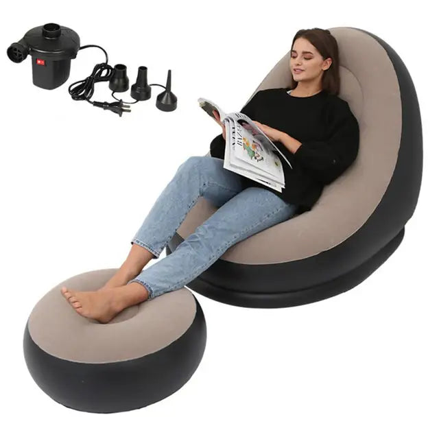 Inflatable Air Mattress Lazy Sofa Deck Chair with Leg Rest