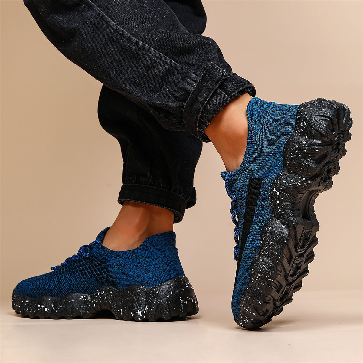 Men's Casual Sneakers – Geometric Knit Comfort & Style