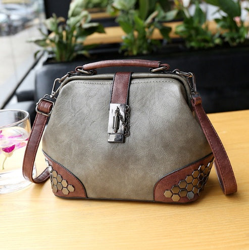 Vintage Leather Doctor-Style Handbag for Women