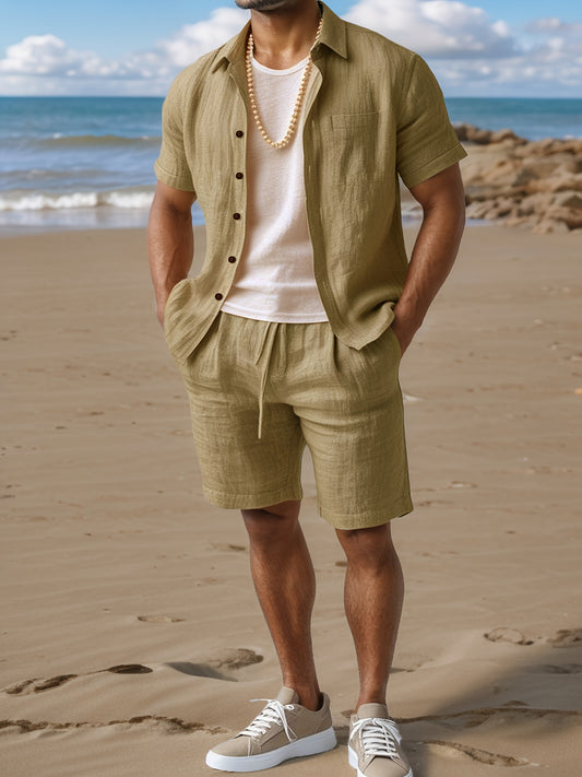 Men’s Casual Summer Shorts & Short Sleeve Shirt Set